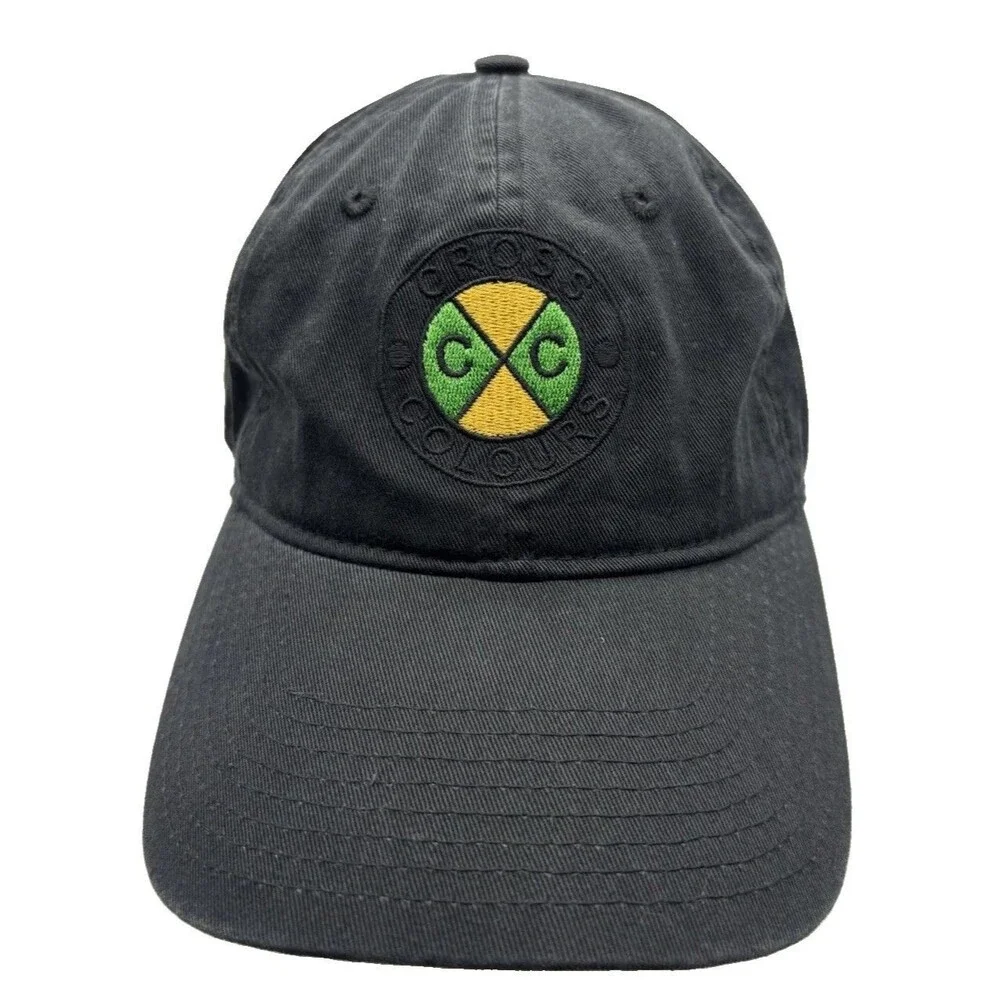 Cross Colours Vintage Style Embroidered Circle Logo Black Dad Hat Strapback